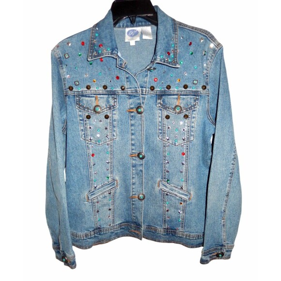 DG2 Diane Gilman Denim Jacket Women's Small Canchos Studs Rhinestones - Picture 2 of 6
